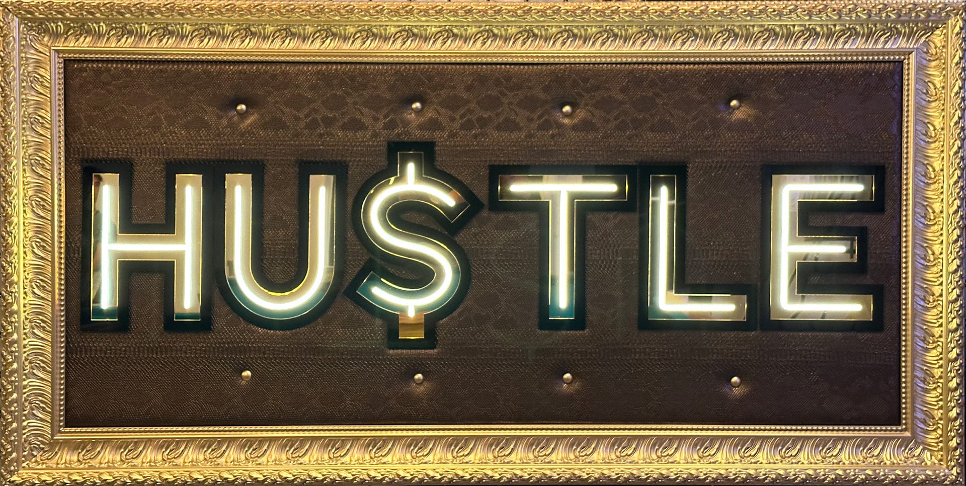 "Hu$tle" LED Gold Snakeskin Framed Wall Art